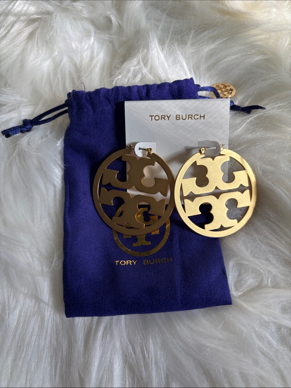 Tory Burch Matte Gold Double-T Cutout Hoop Earrings